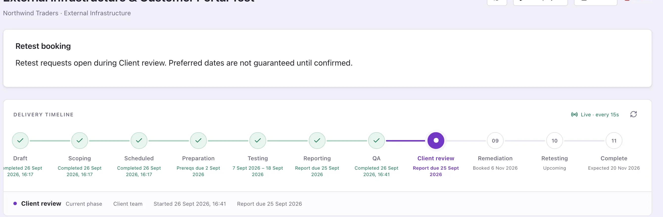 A PenVanta project with its live delivery timeline