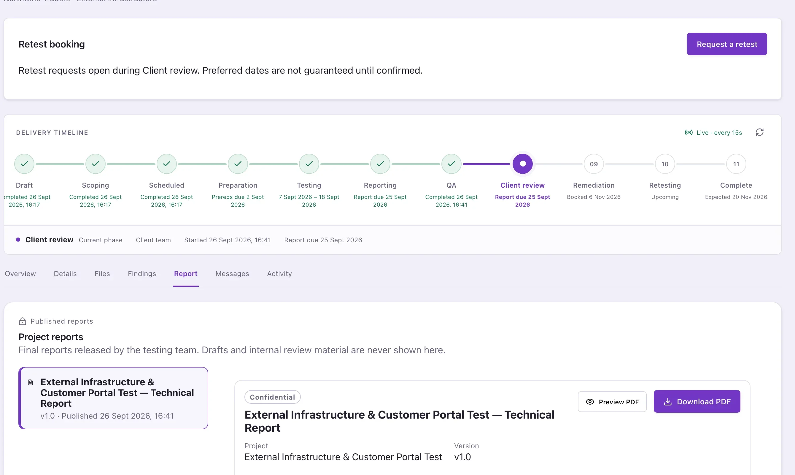 The PenVanta client portal with a released report