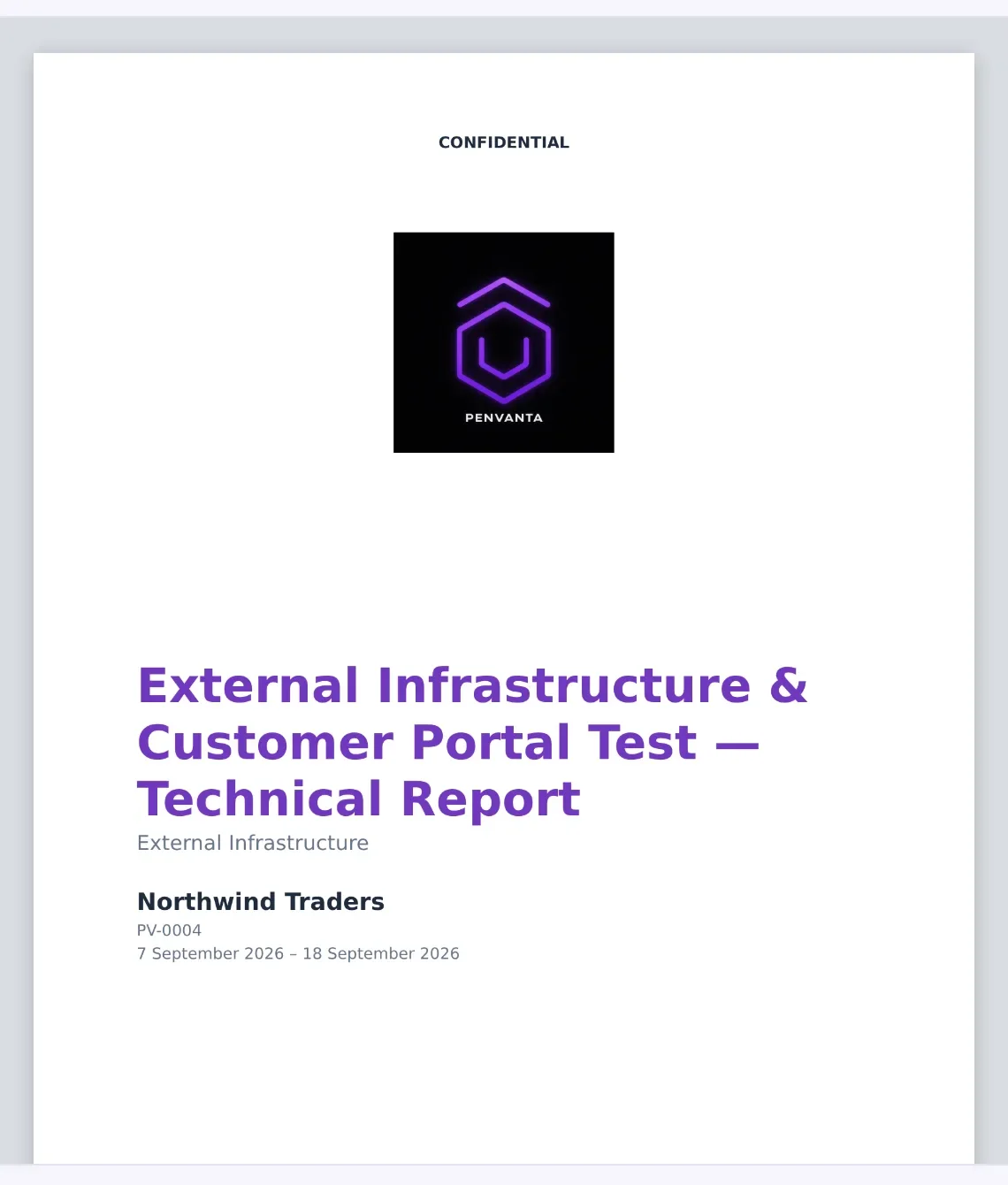 The cover of a PenVanta PDF report